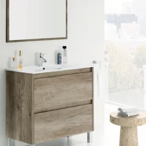 Mobile Bagno cm.80x46x80h Con Specchio Rovere Nordico