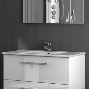 Mobile Bagno Sospeso 80x46x58h Bianco 2 Cassetti Lavabo E Specchio