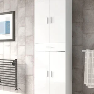Colonna Bagno 4 Ante + 1 Cassetto 60x29x182h Bianco Lucido