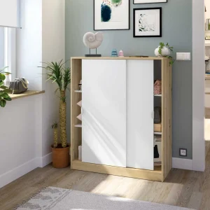 Mobile Scarpiera Ante Scorrevoli 100x40x119h Bianco Artik/Rovere Canadian