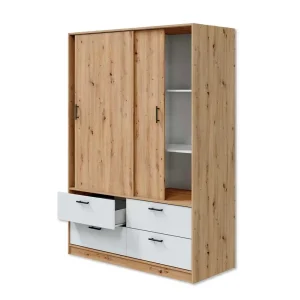 Armadio 2 Ante Scorrevoli+4 Cassetti cm140x60x200h Rovere Nodi/Artik