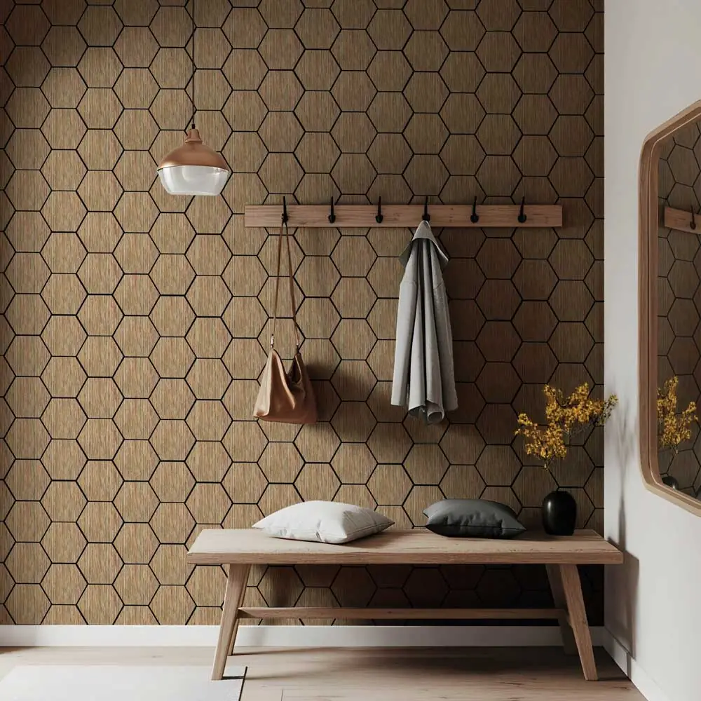 Pannello Murale Fonoassorbente Combo Esagonale 62,6x76,6x1,3 Rovere